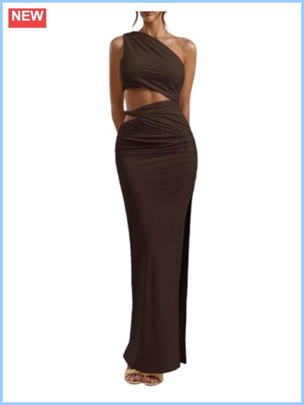 One Shoulder Cut Out Bodycon Maxi Dress Sleeveless Ruched Cocktail Prom